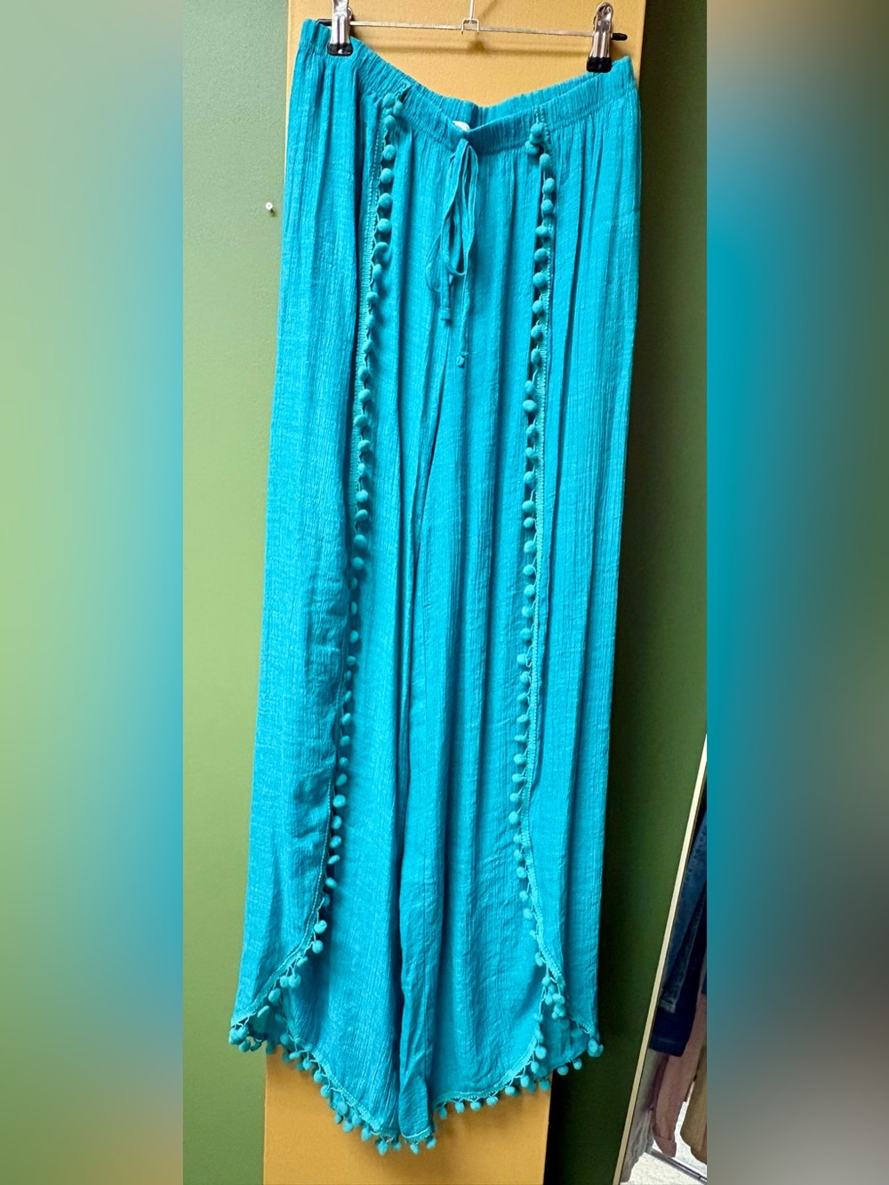 HYFVE Bright Turquoise Pom-Pom Trim Swim Coverup Pants